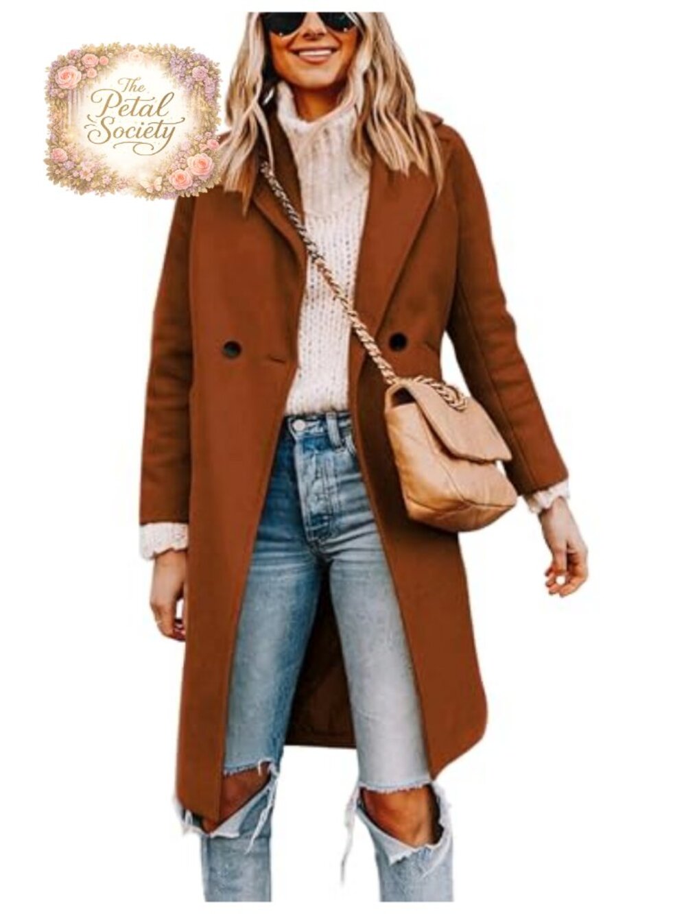 Wool Blend Pea Coat Long Trench Jacket Notched Lapel Button Front